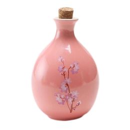 17oz Pink Ceramic Wine Jar Chinese Style Empty Wine Flask Sakura Wine Bottle Small Flagon - Default