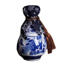 500ml Blue and White Ceramic Wine Bottle Chinese Style Wine Jar Empty Wine Jug White Wine Vase Flask Flagon - Default