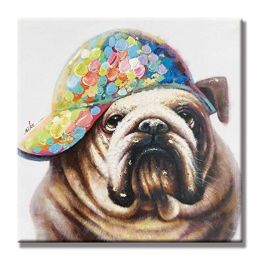 Hand Painted Abstract Oil Painting Wall Art Modern Minimalist Pet Dog Picture Canvas Home Decor For Living Room No Frame - 150x150cm