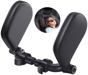 Car Travel Headrest Car Seat Headrest Pillow Adjustable PU Leather Head Neck Pillow Headrest for Travel Sleep Neck Support - black
