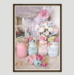 5D Diamond Painting - Blumen in Pastell - Pink - 50x60cm