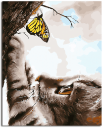 Cat and butterfly oil painting pure hand-painted pollution-free decoration painting kitten butterfly diy digital painting Homejoy - Frame - 40x50cm