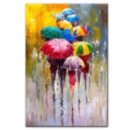 100% Hand Painted Abstract Oil Painting Wall Art Modern Figure Rain view On Canvas Home Decoration For Living Room No Frame - 50x70cm