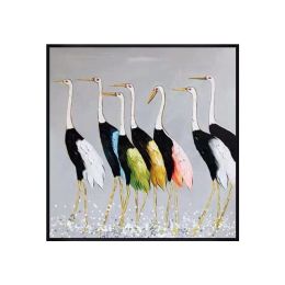 Abstract 100% Hand Painted Cranes Oil Painting Canvas Wall Hanging Paintings Animal Birds Art Canvas Wall Art For Children Room - 120x120cm