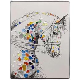 Large Hand Painted Big Large Size Oil Painting Animal Elephant and Horse for Living Room Modern Paintings wall art  Decoration - 150x220cm