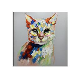 Modern Children Room Decoration Lovely Pet Cat Picture Art Hand-painted Abstract Oil Painting Animal Canvas Wall Art Pieces - 120x120cm
