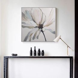 Modern Abstract Hand Painted White Flowers Canvas Wall Art Oil Paintings Posters Large Flowers Home Decoration Canvas  - 90x90cm