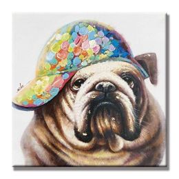 Hand Painted Abstract Oil Painting Wall Art Modern Minimalist Pet Dog Picture Canvas Home Decor For Living Room No Frame - 80x80cm