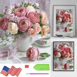 5D Diamond Painting Rose Flowers Cross Stitch Rhinestone DIY Art Decor 12x16in - Multicolor