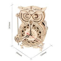 Robotime Rokr 161pcs Creative DIY 3D Owl Clock Wooden Model Building Block Kits Assembly Toy Drop Shipping - LK503 Owl Clock