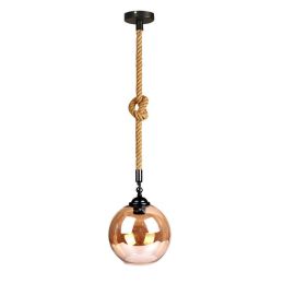 Vintage Industrial Loft Style Hemp Rope Hanging Pendant Light Ceiling Glass Lamp - 1 Pack