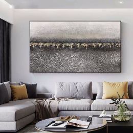 Top Selling Handmade Abstract Oil Painting Wall Art Modern Minimalist Gold Foil Picture Canvas Home Decor For Living Room Bedroom No Frame - 40x80cm