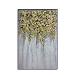 Handmade Gold Foil Abstract Oil Painting Top Selling Wall Art Modern Yellow and White Color Picture Canvas Home Decor  No Frame - 75x150cm