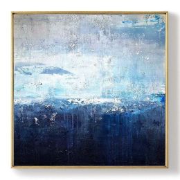 Deep Blue Sea Abstract Art Sky Landscape Painting,Sea Level Abstract Oil Painting,Abstract Oil Painting,Large Wall Sea Painting - 80x80cm