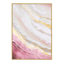 Hand Painted Gold Foil Abstract Oil Painting Wall Art Modern Minimalist Pink Marble Picture Canvas Home Decor For Living Room No Frame - 50x70cm