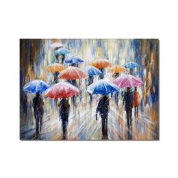 Large Abstract People Walking In The Rain With Umbrellas Painting 100% Handmade Oil Painting On Canvas Modern Decorative Wall Art - 50x70cm