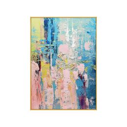 Natural Pink Blue Abstract 100% Handmade Oil Painting Canvas Paintings for Living Room Home Decoration Nordic Wall Art Pictures - 90x120cm