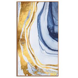 100% Handmade Gold Foil Abstract Oil Painting Wall Art Modern Minimalist Blue Marble Abstract Picture Canvas Home Decor  No Frame - 100x150cm