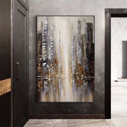 Handmade Top Selling Abstract Oil Painting Wall Art Modern City Building Landscape Minimalist On Canvas Home Decoration  No Frame - 150x220cm