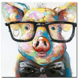 Top Selling Handmade Abstract Oil Painting Wall Art Modern Minimalist Pet Pig Canvas Home Decor For Living Room Bedroom No Frame - 90x90cm