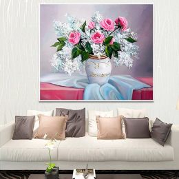 5D Round Full Drill Floral Diamond Painting Rose Modern Home Decor Diy Diamond Painting Needlework Crystal Embroidery Picture Homejoy - 60x55