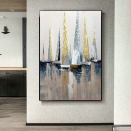 100% Hand Painted Abstract Modern Boat Pictures Art Oil Painting On Canvas Wall Art Wall Painting For Living Room Home Decoration - 100x150cm