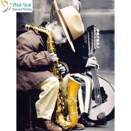 5D Diy full Square drill diamond painting Cross stitch boy Hold the sax embroidery Rhinestone Mosaic home decor gift Homejoy - 45x60 Square