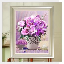 DIY Floral Diamond Mosaic Painting Stitch Rose & Lily Picture Full Round Wall Decor Diamond Embroidery Wedding Gift Decor Homejoy - 45x60