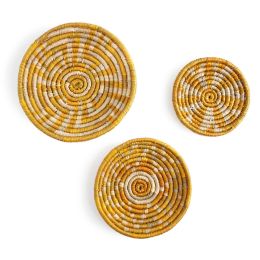 Seagrass Round Basket Set of 3 | Unique Farmhouse Wall Decor Tray for Wall Display or Home Decoration - Floral Mix