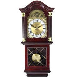 Bedford Clock Collection 26 Inch Chiming Pendulum Wall Clock in Antique Mahogany Cherry Oak Finish - BED-7071