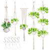 5 Packs Macrame Plant Hangers with 5 Hooks, Different Tiers, Handmade Cotton Rope Indoor Outdoor Boho Home Decor YJ - white
