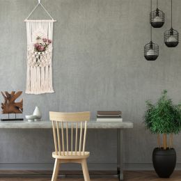 Magazine Storage Organizer Mail Holder Macrame Wall Hanging Decorative Storage Wall Mount Cotton Wovening Hanging Pocket Boho Home Decor  YJ - white