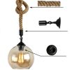 Vintage Industrial Loft Style Hemp Rope Hanging Pendant Light Ceiling Glass Lamp - 1 Pack