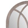 DunaWest Arched Farmhouse Windowpane Wooden Wall Mirror, Washed Brown - UPT-228703