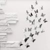 60PCS 3D Butterfly Wall Stickers Mirror Butterfly Wall Decals Set Removable - Silver
