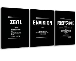 Inspirational Zeal Envision Perseverance Framed Canvas Prints Entrepreneur Positive Quotes Motivational Posters  Office Decorations - 12x16inchx3pcs
