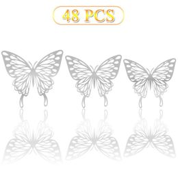48pcs 3D Butterfly Wall Decor Removable Metallic Wall Sticker Room Mural Decals - Silver