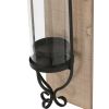 DunaWest 21 Inch Industrial Wall Mount Wood Candle Holder With Glass Hurrican, Set of 2, Black - Default