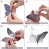 60PCS 3D Butterfly Wall Stickers Mirror Butterfly Wall Decals Set Removable - Silver