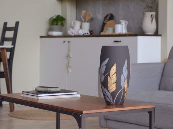 Handpainted Glass Vase for Flowers | Painted Art Glass Oval Vase | Nature Home Decor | Table vase 12 inch. - Black - 300