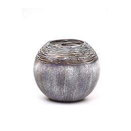 Art Decorated Gray Glass Vase for Flowers | Painted Art Glass Round Vase | Interior Design Home Room Decor | Table vase 6 inch - Gray - 180