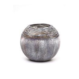 Art Decorated Gray Glass Vase for Flowers | Painted Art Glass Round Vase | Interior Design Home Room Decor | Table vase 6 inch - Gray - 180