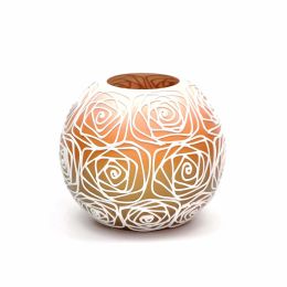 Handpainted Glass Vase for Flowers | Painted Orange Art Glass Round Vase | Interior Design Home Room Decor | Table vase 6 inch - Orange - 180