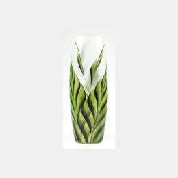 Tropical leaves | Ikebana Floor Vase | Large Handpainted Glass Vase for Flowers | Room Decor | Floor Vase 16 inch - Green - 400