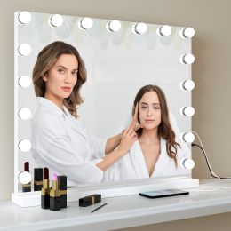 Vanity Mirror with Lights, Hollywood Lighted Makeup Mirro17pcs Light Smart Touch Control 3Colors Dimmable Light,Table-Top or Wall Mount - White