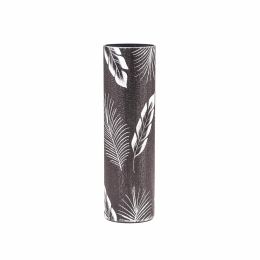 Tropical leaves decorated vase | Glass vase for flowers | Cylinder Vase | Interior Design | Home Decor | Large Floor Vase 16 inch - Brown - 400