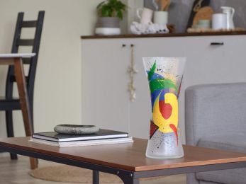 Handpainted Glass Vase for Flowers | Spool Painted Vase | Interior Design Home Room Decor | Table vase 12 inch - Multicolor - 300