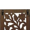 Mango Wood Wall Panel Hand Crafted with Leaves and Scroll Work Motif, Brown - BM80949
