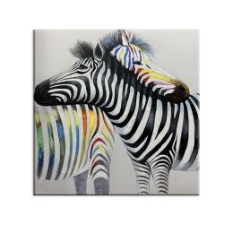 Colorful Zebra Wall Art Canvas Painting Restoring ancient ways Animal Posters 100% Handmade Living Room Pictures Unframed - 70x70cm