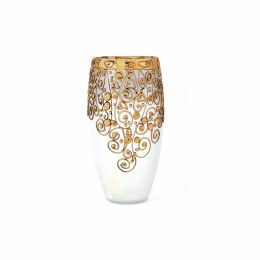 Handpainted Glass Vase for Flowers | Painted Art Glass Oval Vase | Interior Design Home Room Decor | Table vase 12 in - Gold - 300